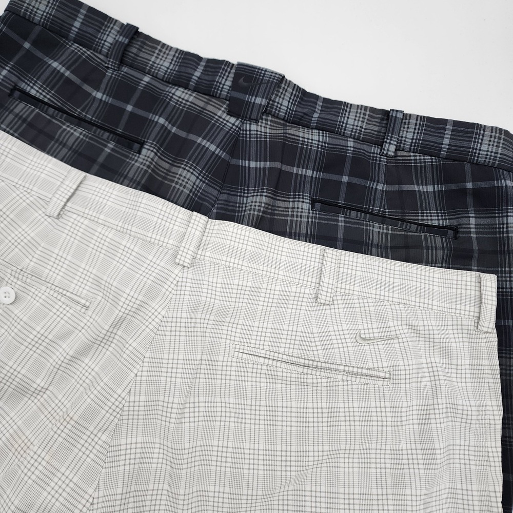 Lot of 2 Nike Men's Golf Shorts Size 40‎ Plaid Dri-Fit Chino Stretch White Gray